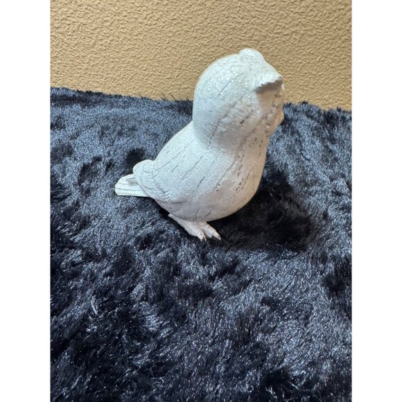 Rustic Owl Figurine Statue White Silver Glitter For Home & Garden Decor - Picture 2 of 6
